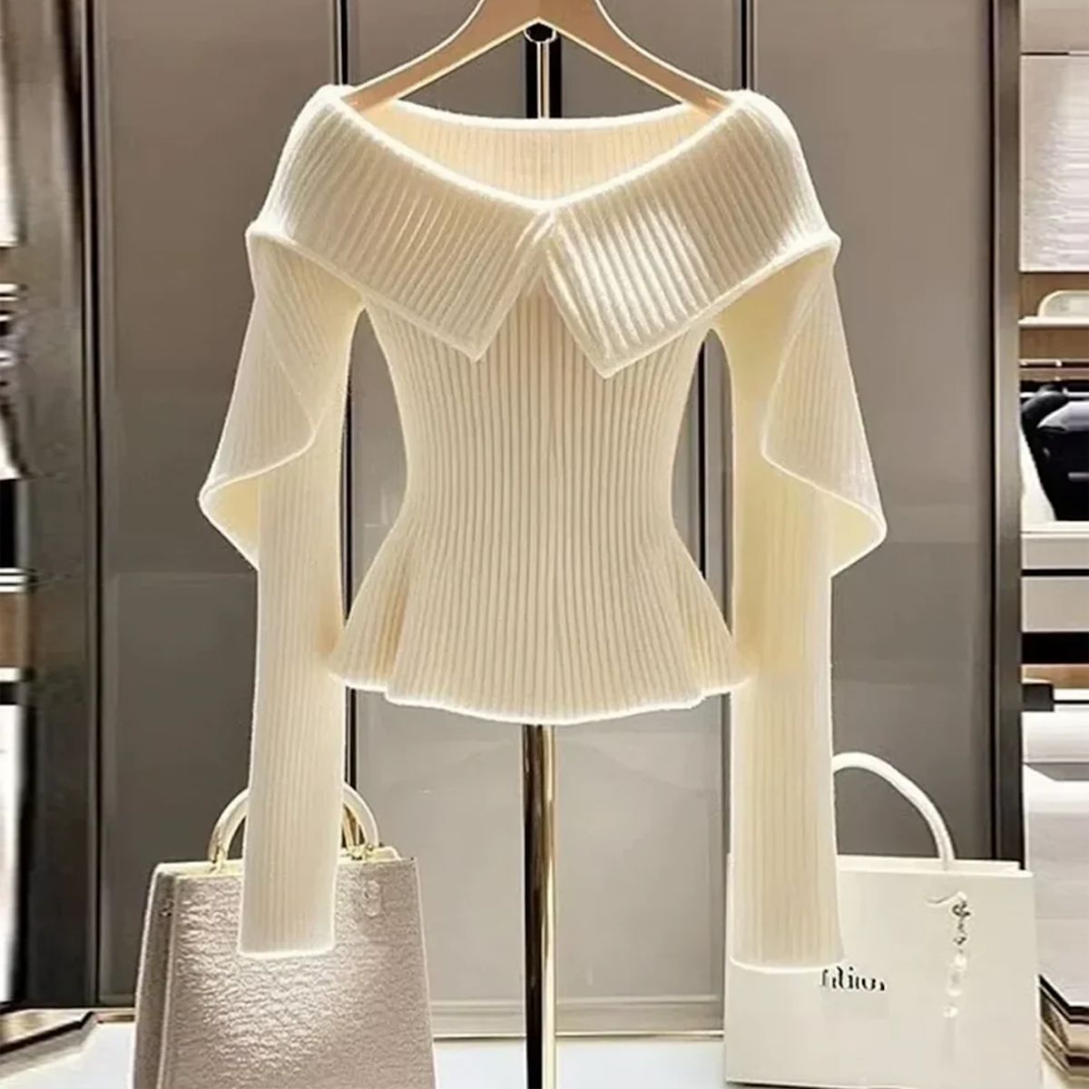 Brunella® | Vintage Ιβουάρ Πουλόβερ με Μακριά Μανίκια